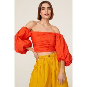 Tanya Taylor Alondra Orange Off Shoulder Puff Sleeve Top Women's Size 8